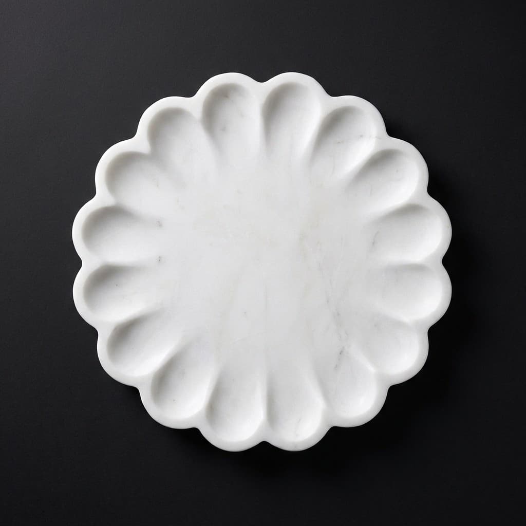 Exquisite Hand-Carved Daisy Stone Serving Platter