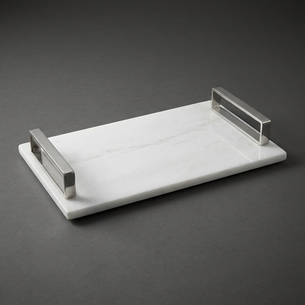 Handcrafted Stone Serving Tray with Sleek Metal Handles