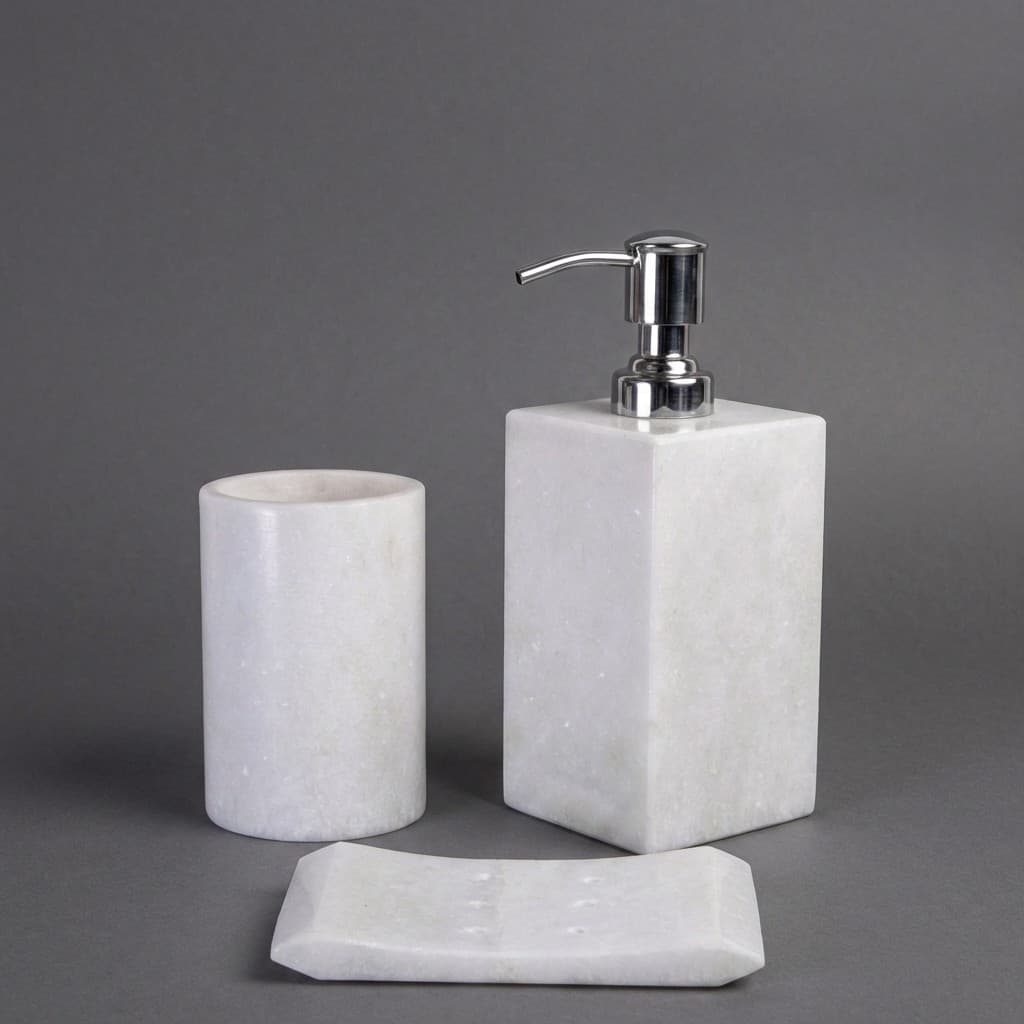 Artisan Hand-Carved Luxury Stone Bathroom Accessory Set - hero-light