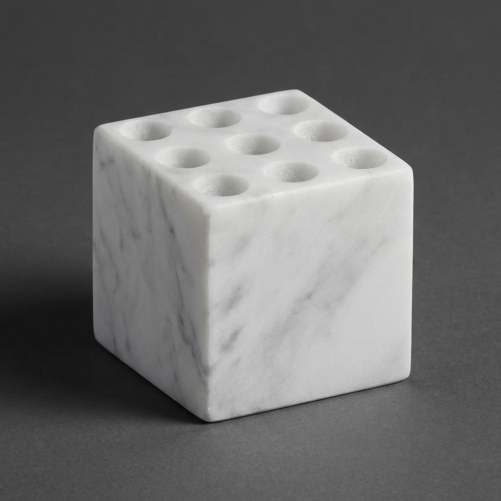 Artisan Hand-Carved Geometric Cube Stone Toothbrush Holder
