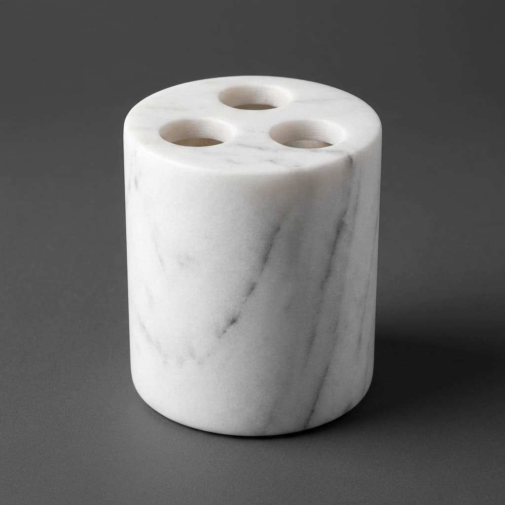 Artisan Handcrafted Round Stone Toothbrush Holder