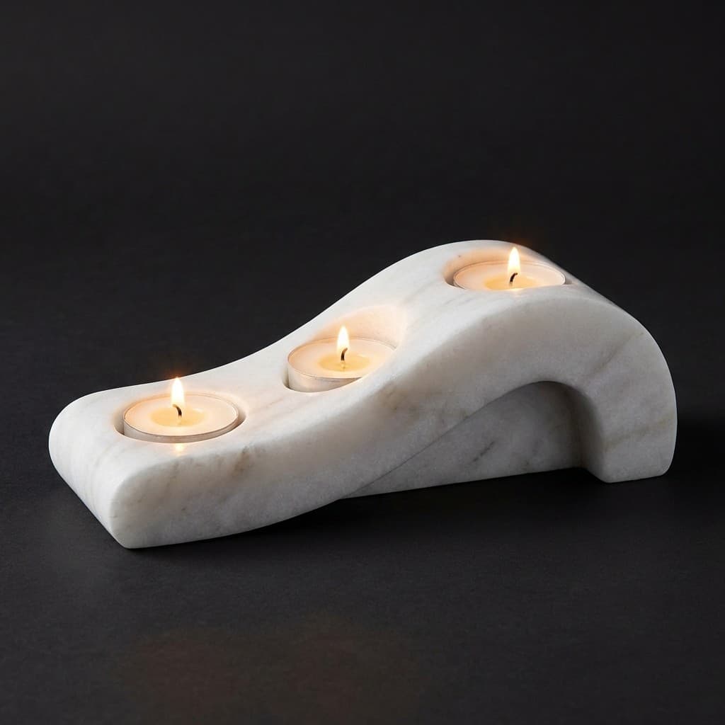 Artisan Hand-Carved Sculptural Wave Stone Candle Holder