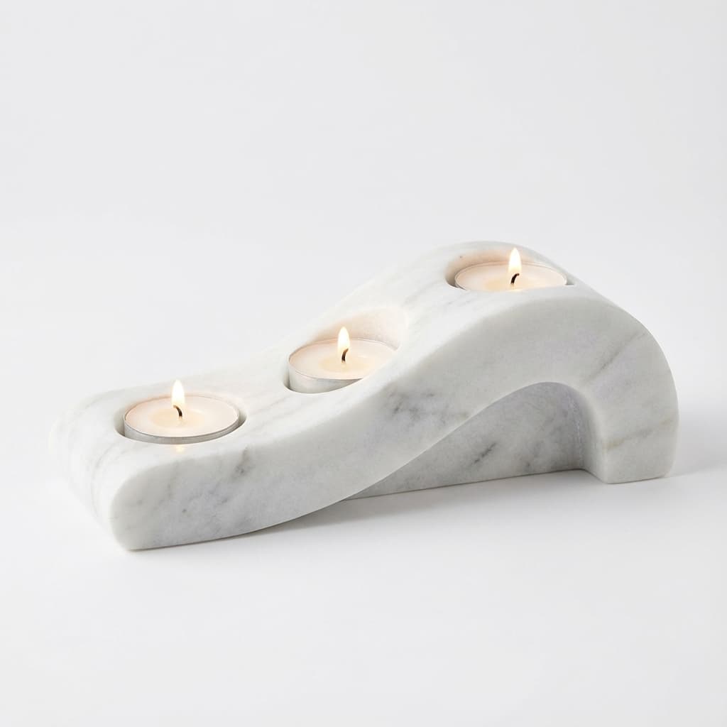 Artisan Hand-Carved Sculptural Wave Stone Candle Holder