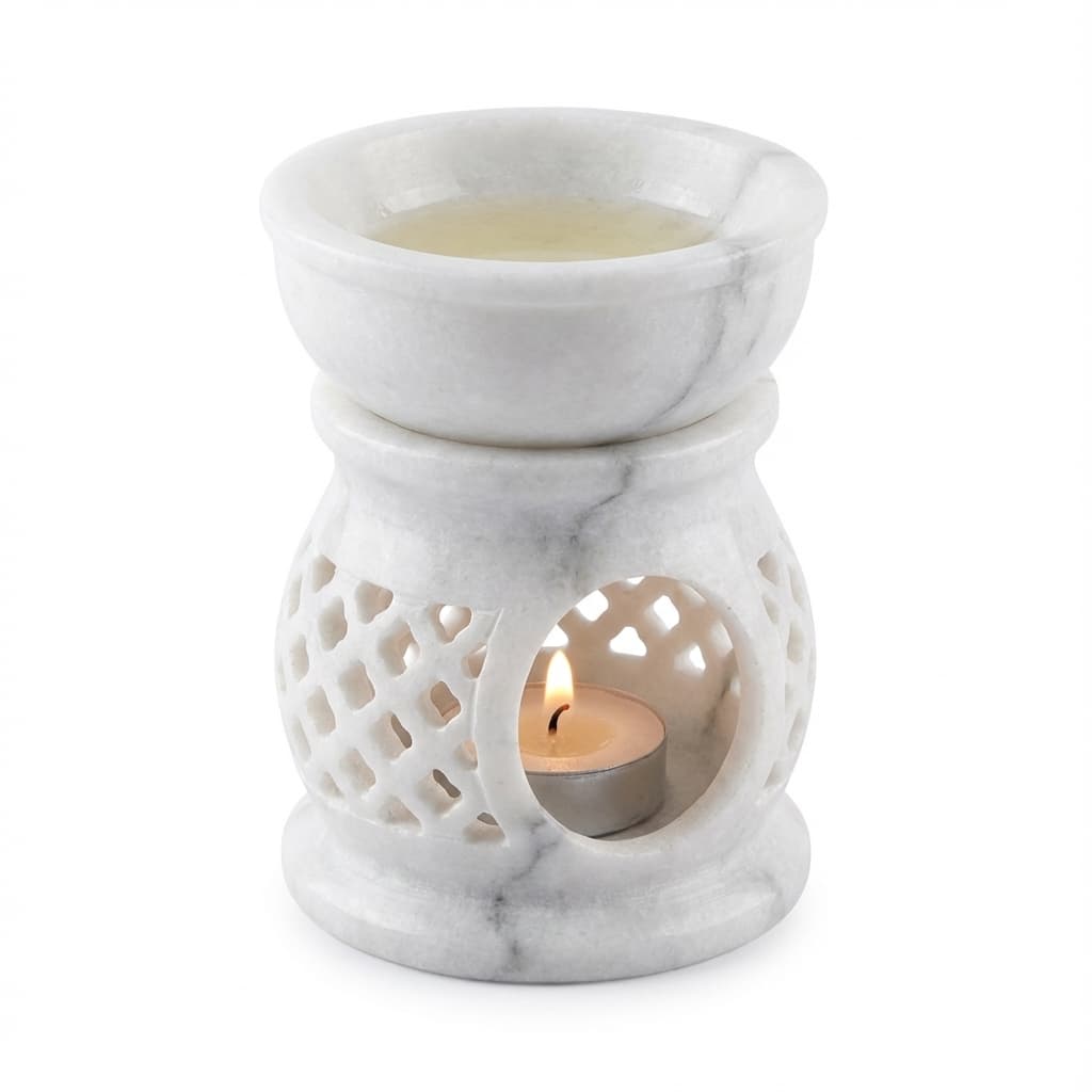 Hand-Carved Traditional Stone Oil Burner and Candle Holder
