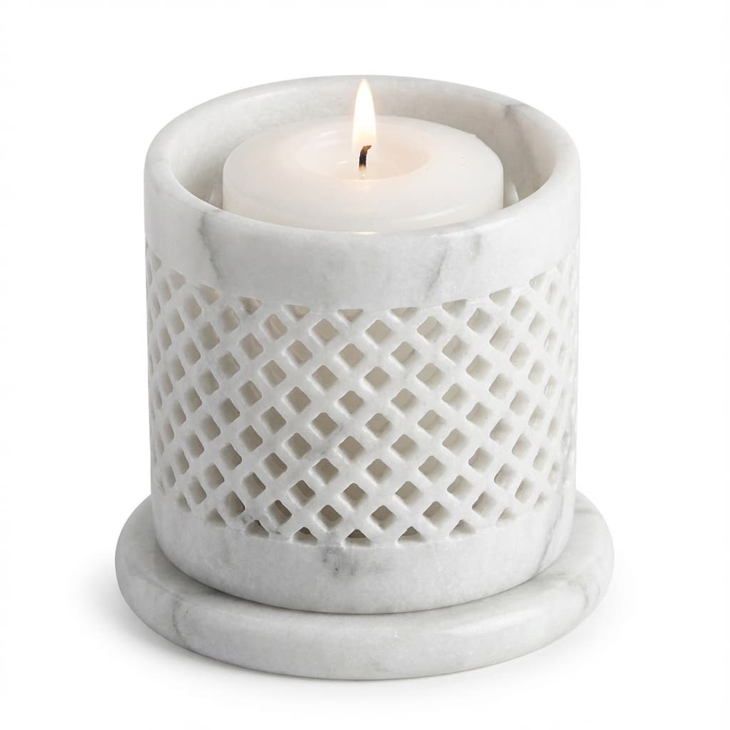 Artisan Hand-Carved Lattice Stone Oil Burner and Candle Holder