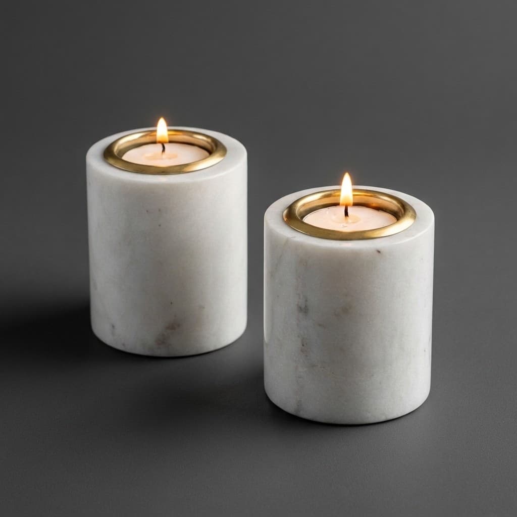 Hand-Carved Merry Christmas Stone T Light Holders (Set of 2) - hero-light