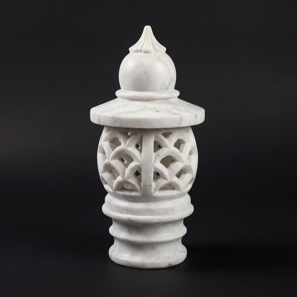Exquisite Hand-Carved Ornate Lattice Stone Lantern