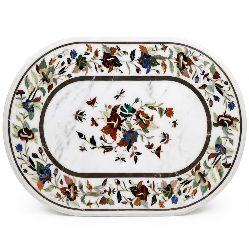 Exquisite Handcrafted Floral Inlay Stone Table Top