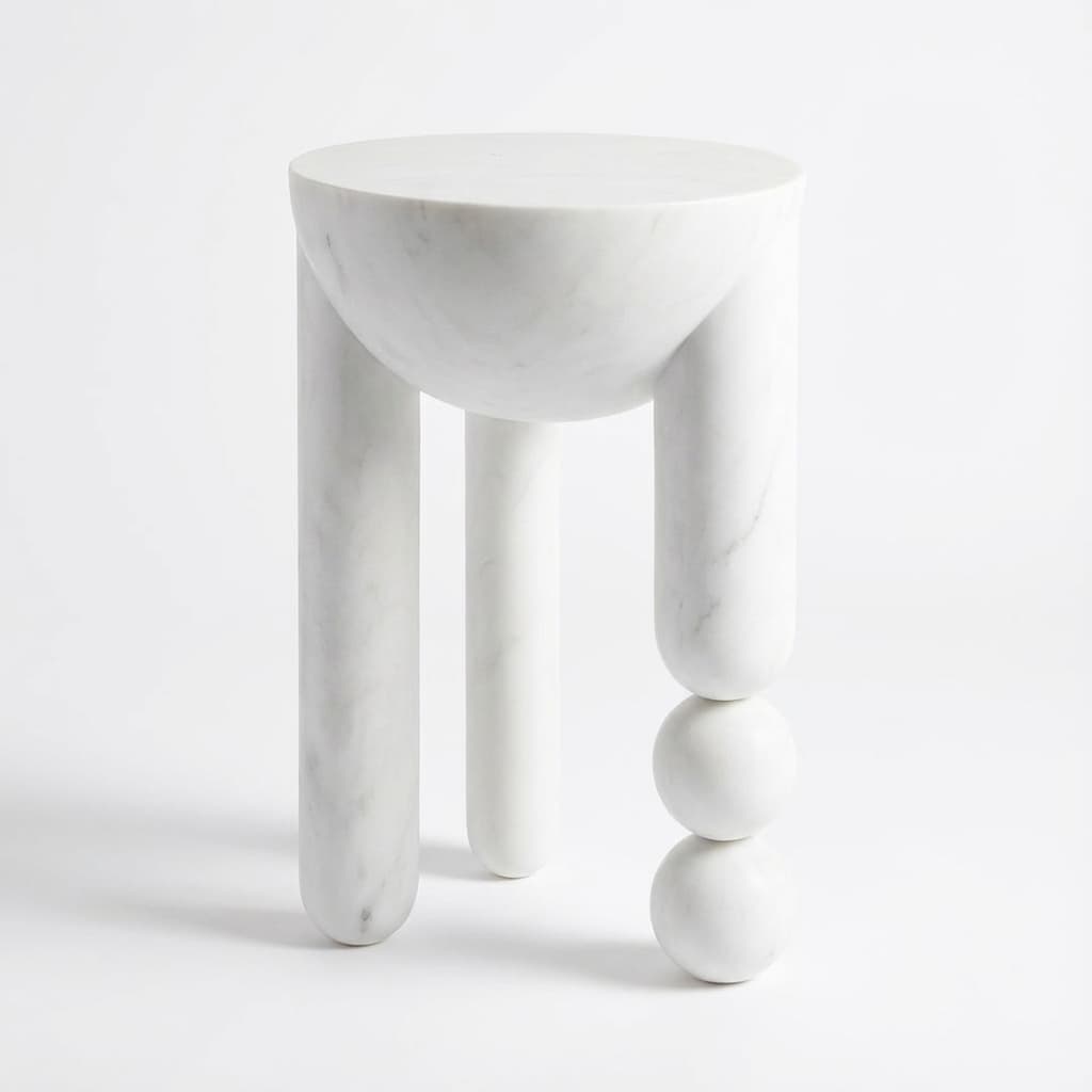 Hand-Carved Sculptural Stone Orb Side Table