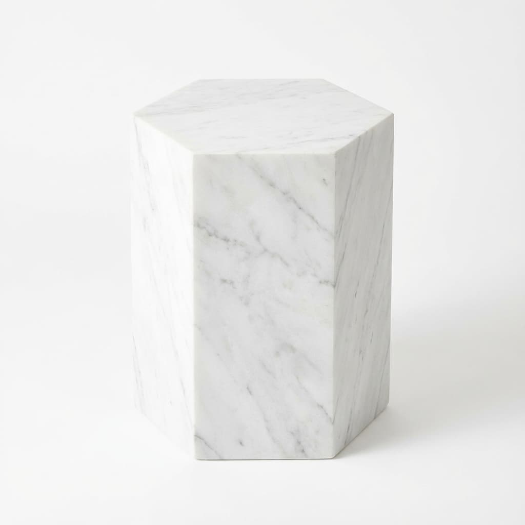 Exquisite Hand-Carved Hexagonal Geometric Stone Side Table