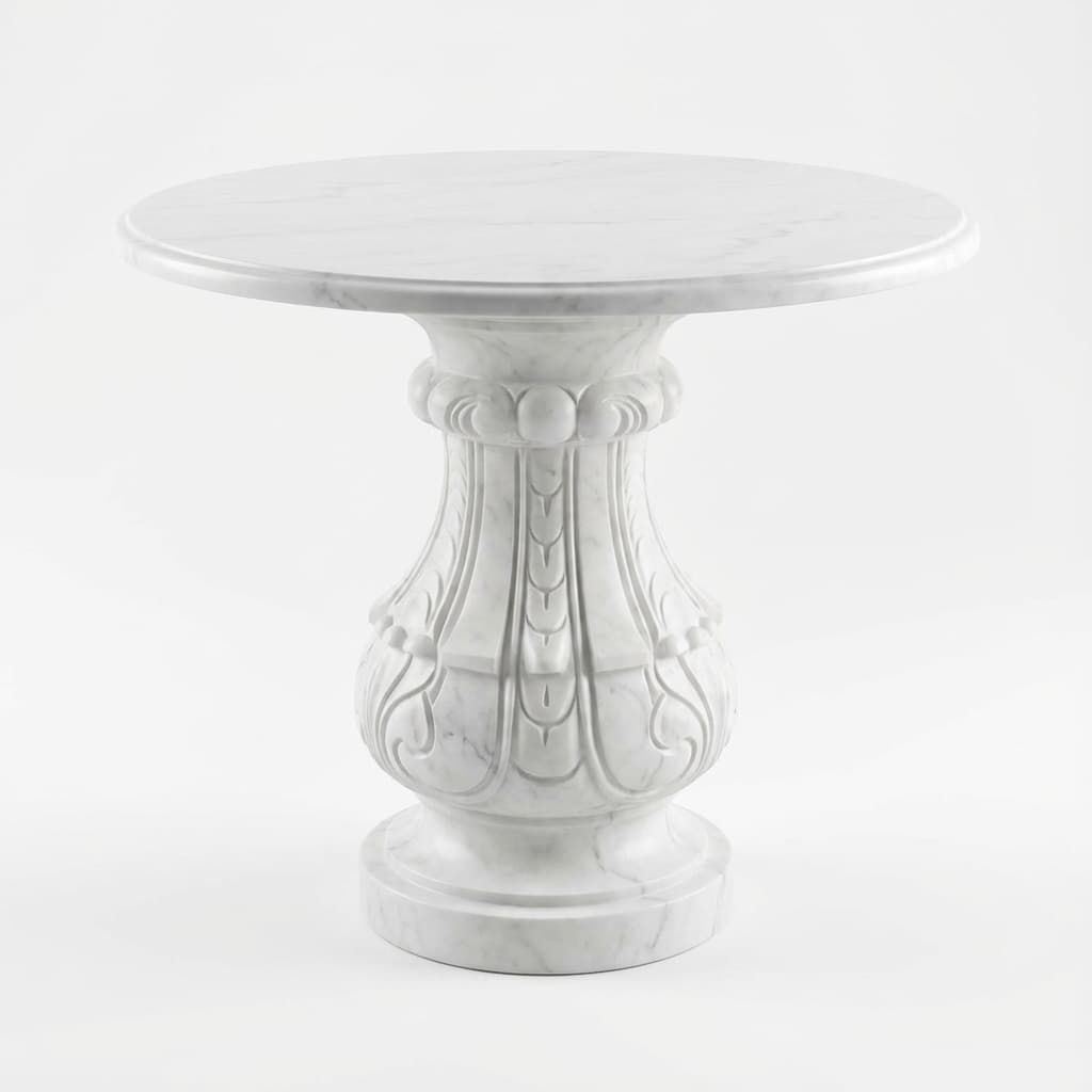 Hand-Carved Round Stone Side Table with Ornate Pedestal - hero-light