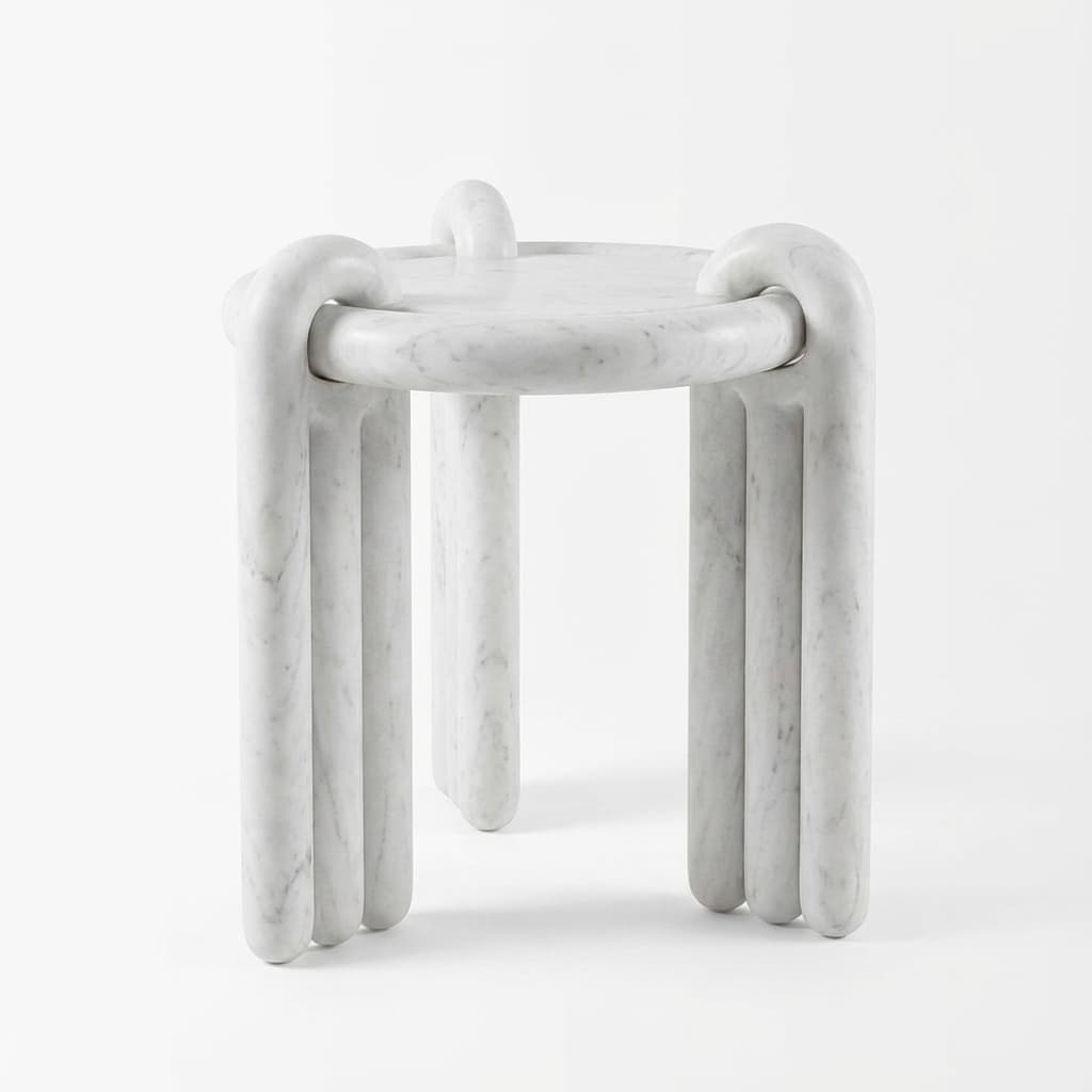 Hand-Carved Sculptural Loop Stone Side Table - hero-light