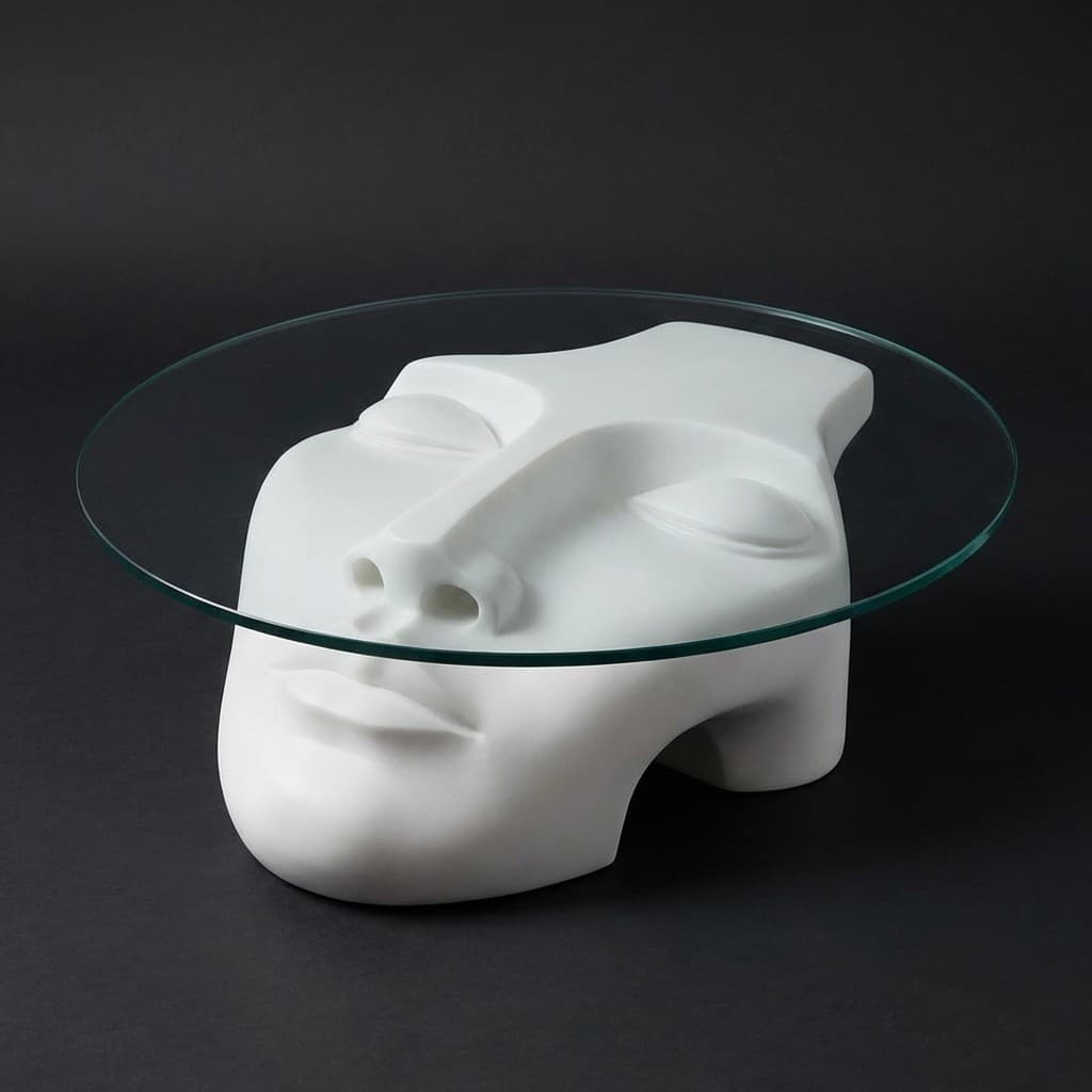 Handcrafted Artisan Abstract Face Sculpture Accent Table - hero-light