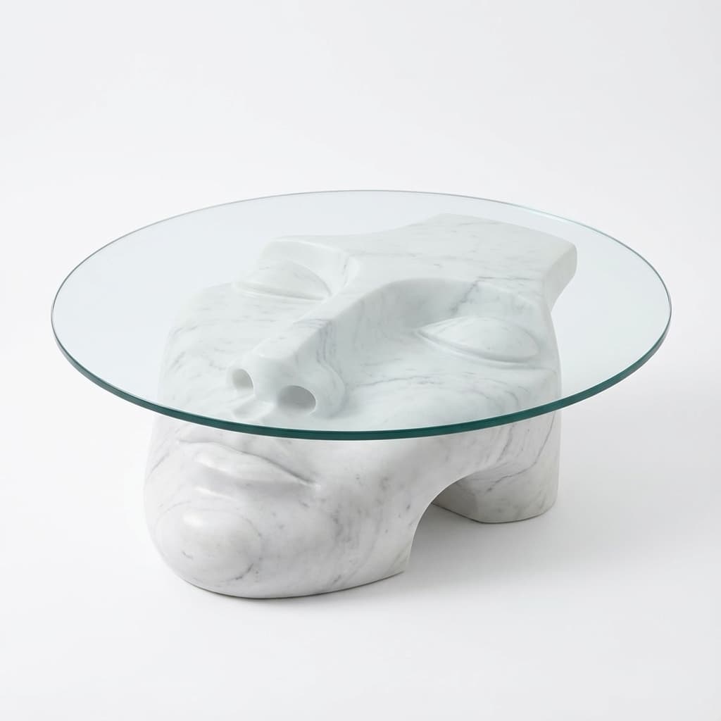 Handcrafted Artisan Abstract Face Sculpture Accent Table