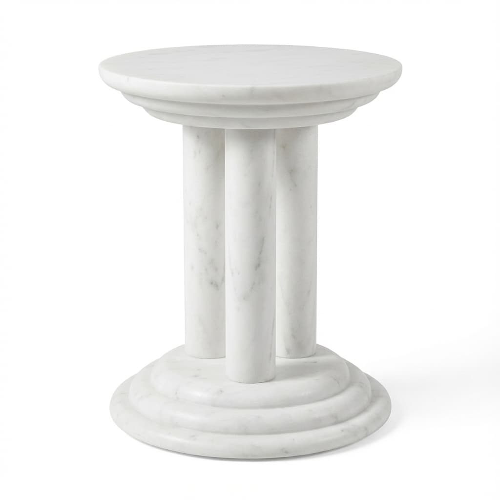Elegant Hand-Carved Modern Pedestal Stone Side Table