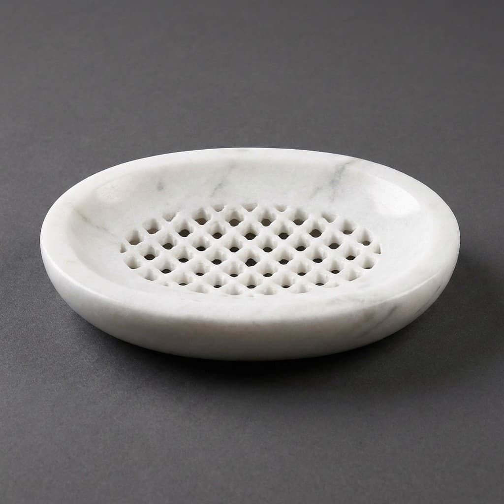 Hand-Carved Oval Stone Soap Dish with Elegant Jaali Lattice - hero-light