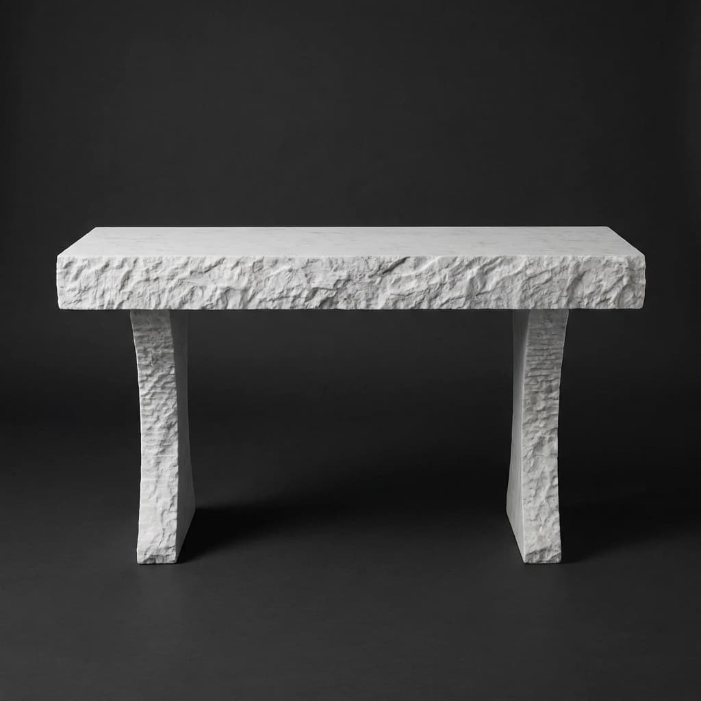 Artisan Hand-Carved Rockfaced Stone Console Table