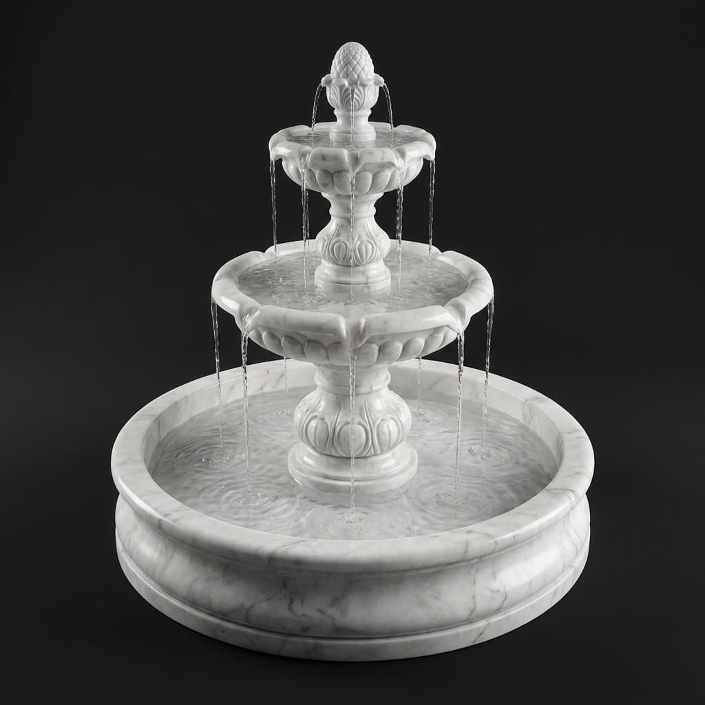 Artisan Hand-Carved Classic Tiered Stone Garden Fountain - hero-light