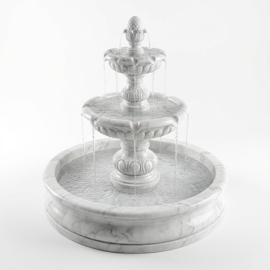 Artisan Hand-Carved Classic Tiered Stone Garden Fountain