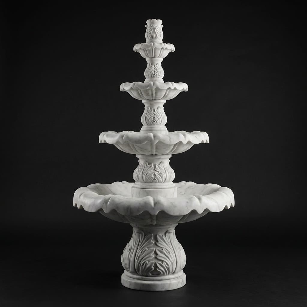 Hand-Carved 4-Tier Acanthus Leaf Classical Stone Fountain - hero-light