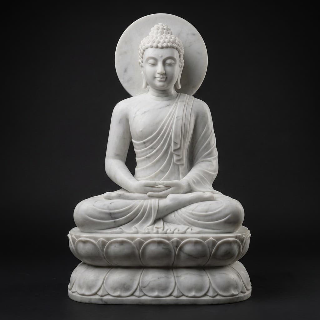Artisan Hand-Carved Thai Meditating Buddha Stone Sculpture